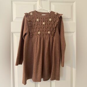 ZARA Brown Knit Kids Dress with Floral Accents (size 4/5)